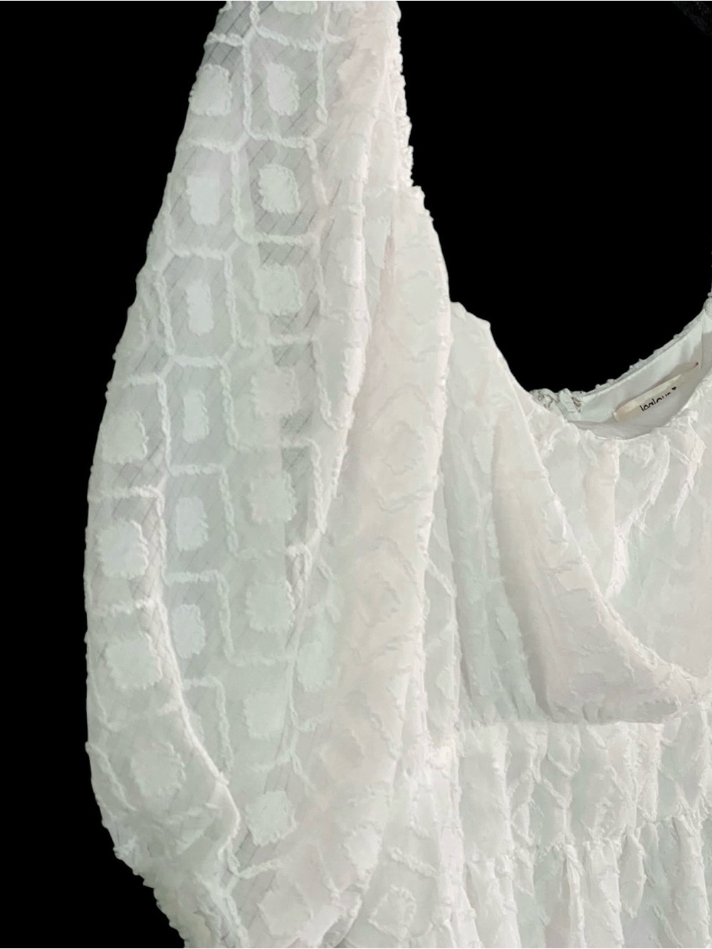 Jealous Tomato White Lace Babydoll Dress L Puff Sleeve Cottagecore Milkmaid - Picture 5 of 10